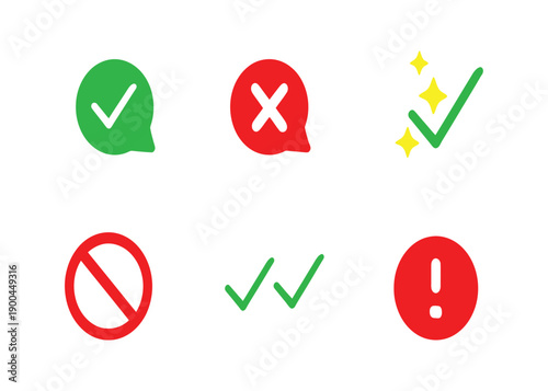 Collection of icons representing positive and negative choices, including checkmarks, crosses, and alerts