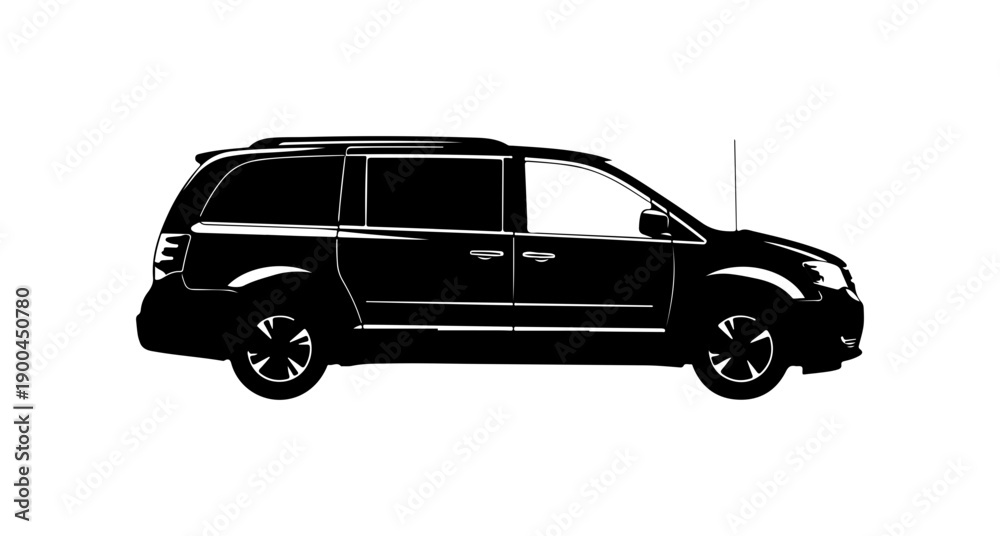 Fototapeta premium Black Vector Silhouette of a Minivan
