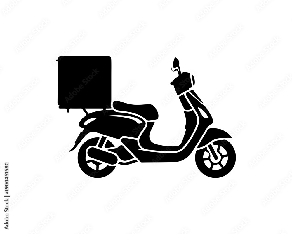 Obraz premium Delivery Scooter with Storage Box Vector Silhouette