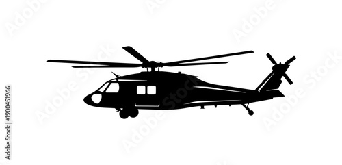 Black Vector Silhouette of Military Helicopter