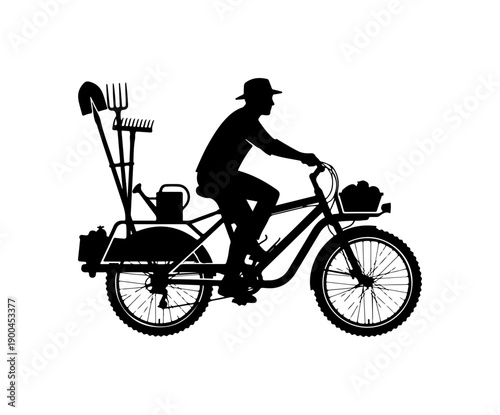 Vintage Farmer Riding a Loaded Bicycle Silhouette