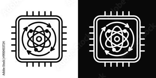 Qubit Processing Icon White And Black Background Style