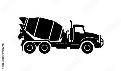 Black Vector Silhouette of Concrete Mixer Truck