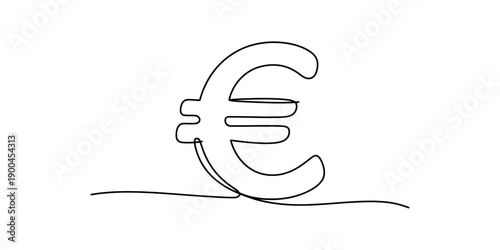 Minimalist continuous line drawing of euro currency sign isolated on transparent background Vector, illustration