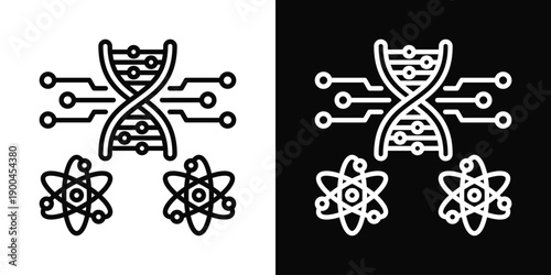 Quantum Biology Icon White And Black Background Style