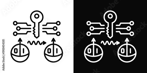 Quantum Key Distribution Icon White And Black Background Style