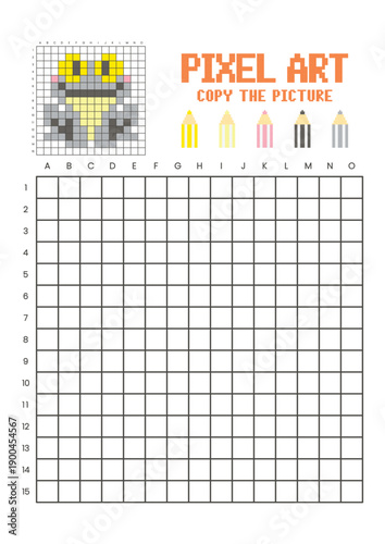Copy the picture grid drawing worksheet for kids. Pixel art frog