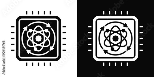 Qubit Processing Icon White And Black Background Style