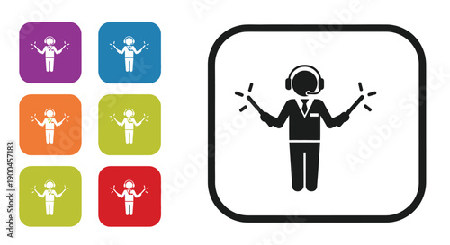 Air traffic controller figure giving landing instructions holding illuminated signal wands and headset