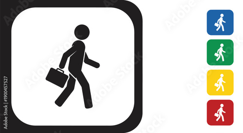 Businessman walking forward with briefcase icon variation in multiple colors for navigation