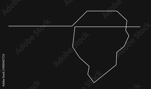 White Line Drawing of Iceberg Showing Submerged Mass, Illustrating Tip of the Iceberg Concept.