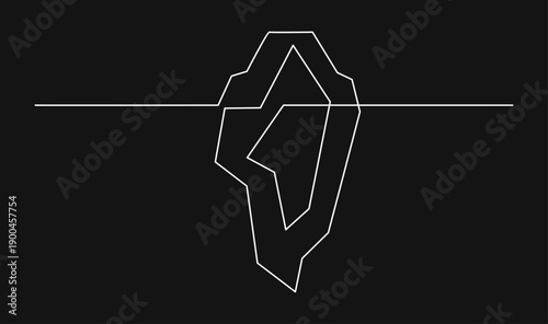 Minimalist Iceberg Outline with Hidden Ear Shape Below Water Surface, Concept of Unseen Information