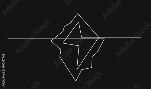 Iceberg Line Art with Lightning Bolt - Concept of Hidden Potential, Danger, or Insight