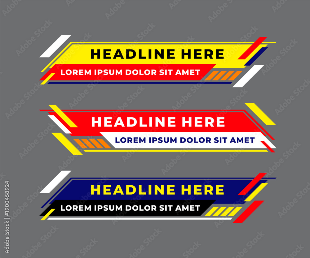 Fototapeta premium Lower third news report header template in collection of three