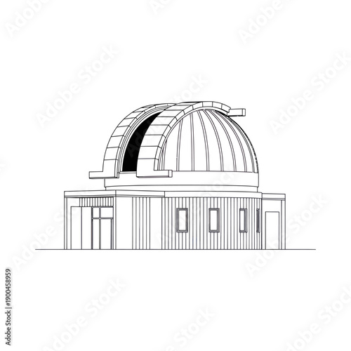 Modern observatory with dome shaped roof and rectangular base stands under clear skies showcasing architectural design and scientific exploration