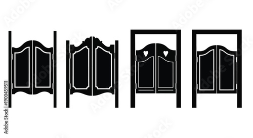 Four ornate wardrobe designs presented as a black silhouette