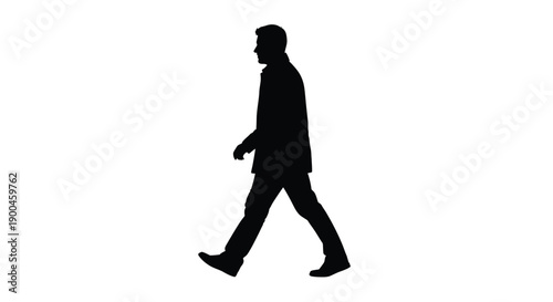 A man walking in a suit depicted as a dark silhouette