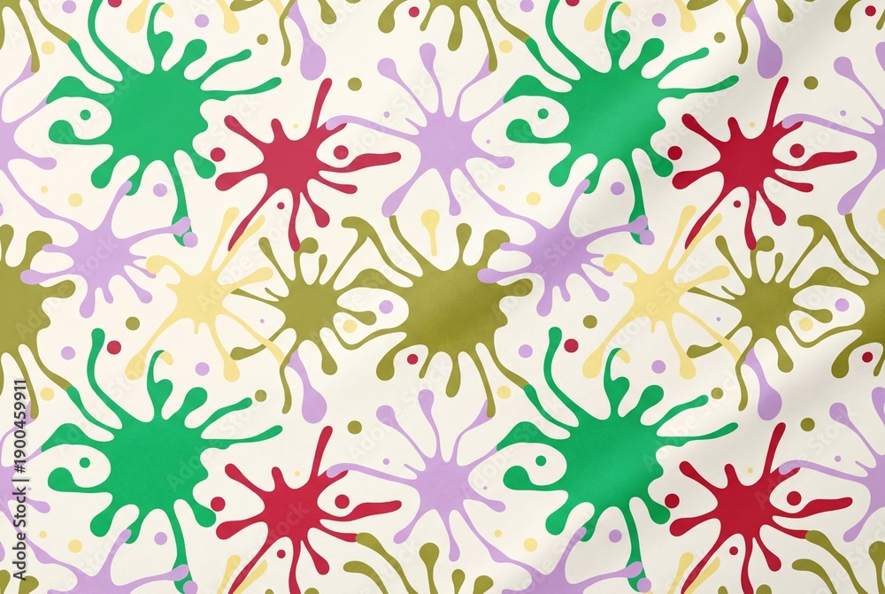 Fototapeta premium Seamless pattern featuring colorful paint splashes and stylized ink blots on a light cream surface
