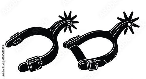 Two western spurs displayed against a white background silhouette
