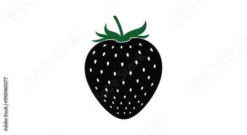 A dark strawberry shape is prominently displayed as a silhouette