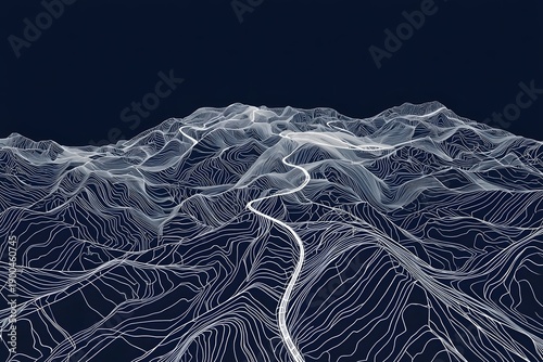 Seamless vector topographic map background white on dark.