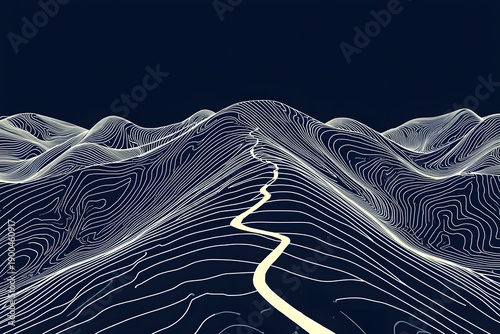 Seamless vector topographic map background white on dark.