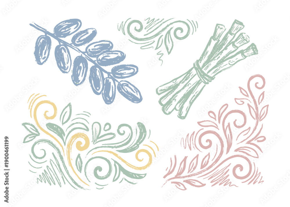 Obraz premium Hand Drawn Ramadan Dates and Miswak Sticks Illustration.