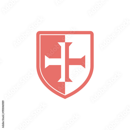 Flat vector single icon of medieval shield with Saint George cross pattern