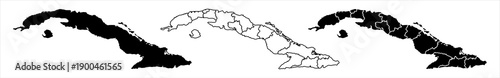 Cuba country vector map in white background.Cuba political map. Low detailed. Solid simple style.Cuba map silhouette linear and black illustration.Black and white. Vector editable.	