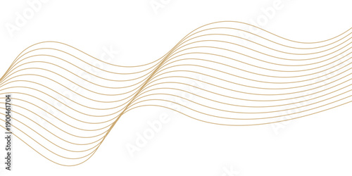 Luxury abstract gold wavy line pattern (guilloche curves) with copy space. Elegant golden color smooth gradient on white background. Premium vector striped texture for banner, business backdrop.