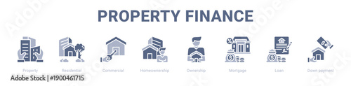 Property Finance web banner icon vector illustration concept ,  with icon of Property, Residential, Commercial, Homeownership, Ownership, Mortgage, Loan.