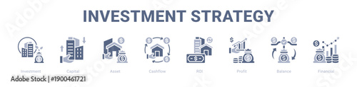 Investment Strategy web banner icon vector illustration concept ,  with icon of Investment, Capital, Asset, Cashflow, ROI, Profit.