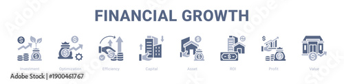 Financial Growth web banner icon vector illustration concept ,  with icon of Investment, Optimization, Efficiency, Capital, Asset, ROI.