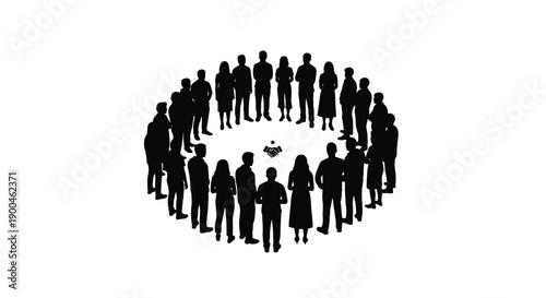 Group of People Silhouettes Standing in a Circle for Meeting