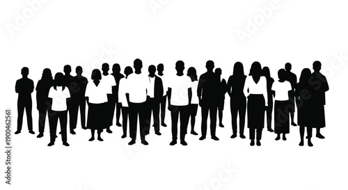 Diverse Group of People Silhouettes Standing Front Facing