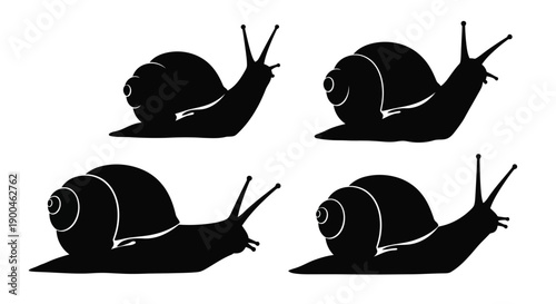 Four black snail figures crawling a striking silhouette