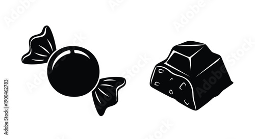 Black candies and chocolate in a striking graphic silhouette