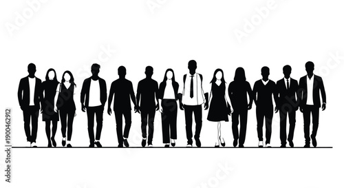 Wide Crowd of People Silhouettes Standing in Line