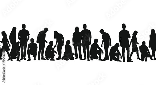People Silhouettes in Various Poses and Crouching Positions