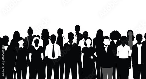 Large diverse group of people silhouette vector standing together