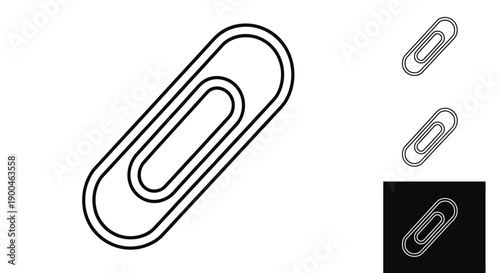 Simple black and white outline drawing of a classic paperclip icon displayed on a transparent background.