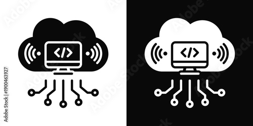 Edge Computing Icon White And Black Background Style