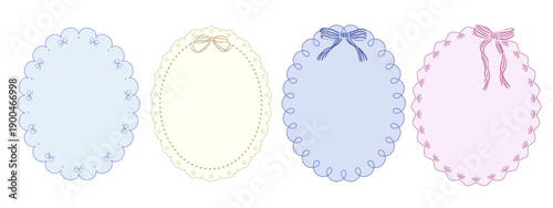 ガーリーなリボン付きの楕円型飾りフレーム４種類セット