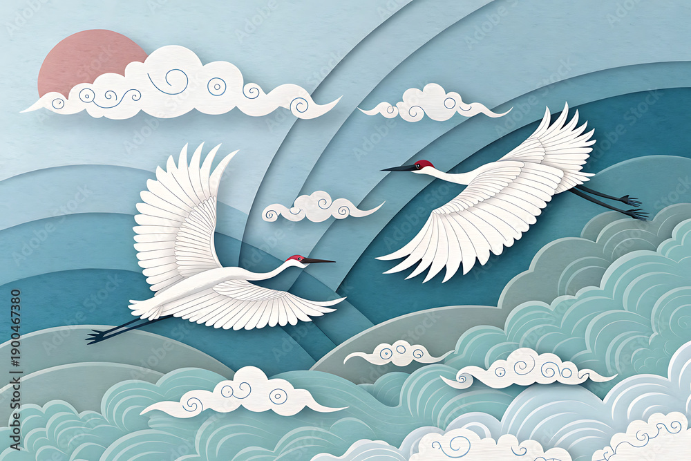 Obraz premium Paper Cut Birds in the Sky