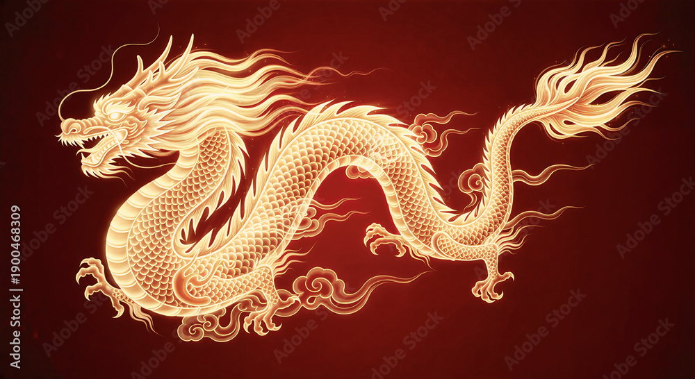 Obraz premium Golden dragon illustration on red background for Chinese New Year