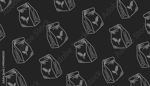 Flour Bag Seamless Pattern Hand Drawn Vintage Style Packaging Background