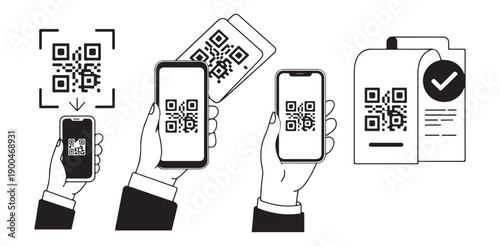 Hand holding smartphone scanning qr code for mobile payment verification or ticket access