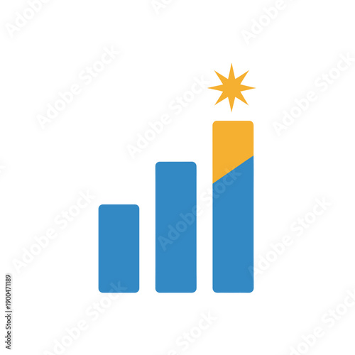 A graphic representation of a bar chart showing upward growth and success with a star at the peak.