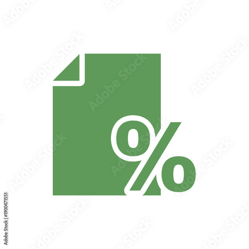 A green document icon with a percentage symbol overlaid on its corner, representing financial data or discounts.