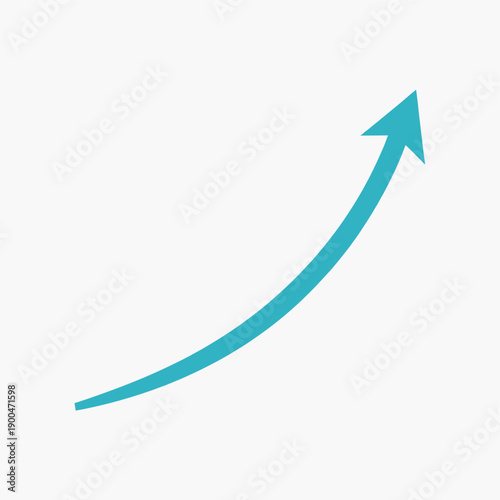 Fotografie A simple turquoise arrow curves upwards on a plain white background, indicating growth or progress